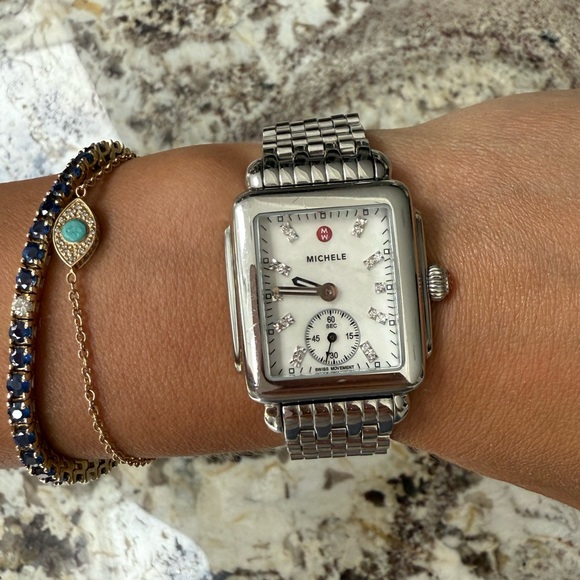 Michele Accessories - Michele Silver Watch with White Dial and Diamond Markers